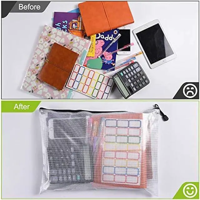 Alt view image 4 of 5 - 12 Pcs Plastic Mesh Zip File Bags, Waterproof Tear-Resistant Document File Folders, A4 Size Zipper Documents Pouch Document Organizer Bags for School Office Home Travel Storage(13.5×9.5Inch)