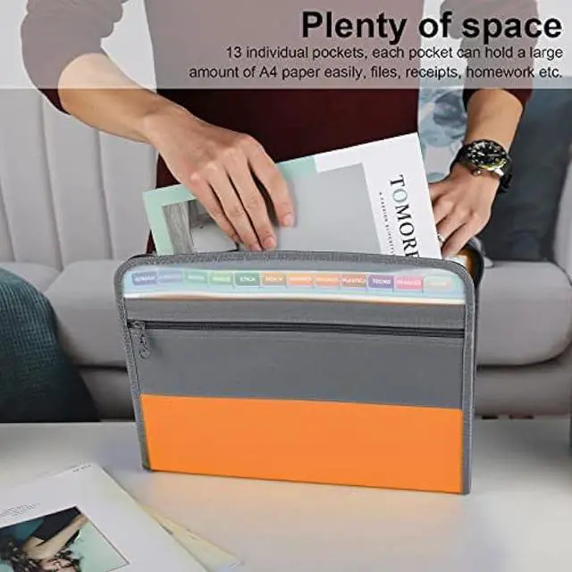 Alt view image 2 of 5 - NAFY Expanding File Folder, 13 Pockets Document Organizer with Zipper, A4 Letter Size Portable Accordion Expanding File Folders with 27pcs Multicolor Labels for Home Office School Supplies (Orange)