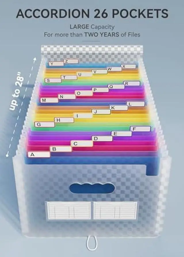 Alt view image 2 of 5 - ABC life 26 Pockets Accordian File Folder Organizer Letter Size Expanding File Folder, A4 Portable Document Paper School Organizer, Expandable Multicolor Accordion Filing Folders with Labels(Blue)