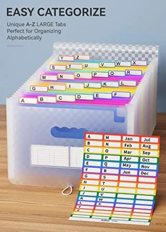 Alt view image 4 of 5 - ABC life 26 Pockets Accordian File Folder Organizer Letter Size Expanding File Folder, A4 Portable Document Paper School Organizer, Expandable Multicolor Accordion Filing Folders with Labels(Blue)