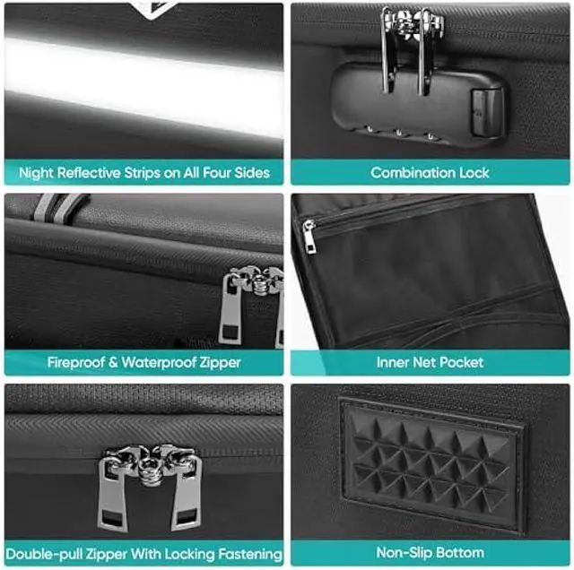 Alt view image 2 of 6 - BALEINE Fireproof Document Box with Lock, Portable Fireproof Document Bag Waterproof Fire Proof File Boxes for Documents, File Organizer Box for Important Paperwork (Black, 16''x12.5''x11.5'')