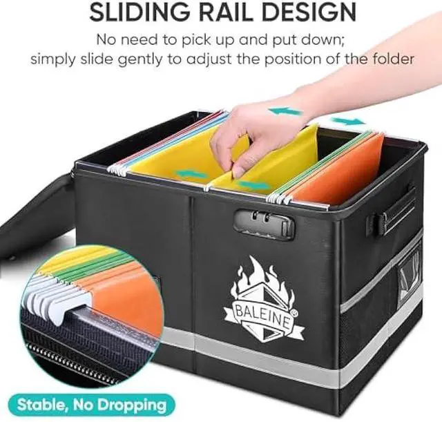 Alt view image 3 of 6 - BALEINE Fireproof Document Box with Lock, Portable Fireproof Document Bag Waterproof Fire Proof File Boxes for Documents, File Organizer Box for Important Paperwork (Black, 16''x12.5''x11.5'')