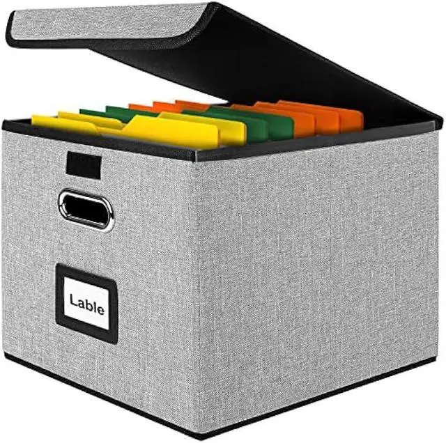 Main image of TORASO Portable File Organizer Box with Lids, Collapsible Linen Hanging Filing Storage Boxes with Plastic Slide, Decorative Home/Office Filling System for File and Folders Storage (Gray,1pc).CA