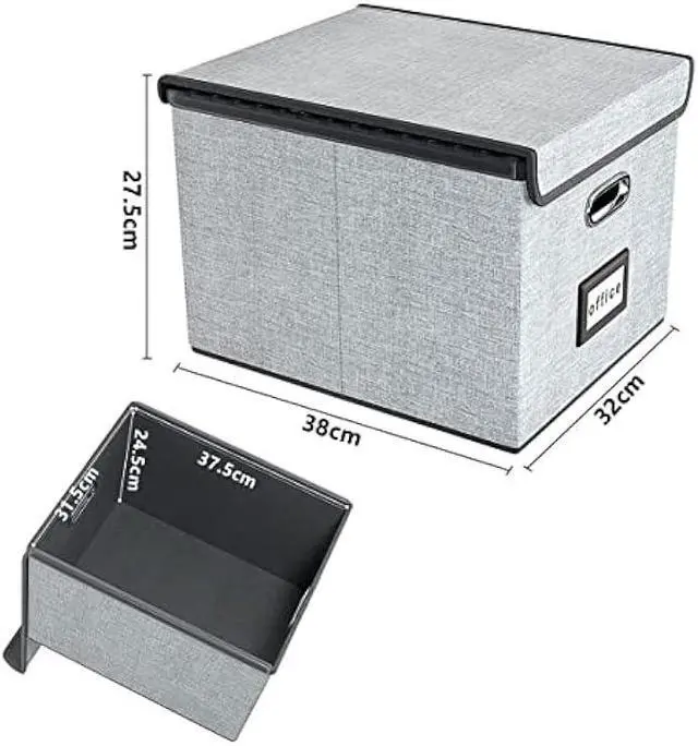 Alt view image 2 of 7 - TORASO Portable File Organizer Box with Lids, Collapsible Linen Hanging Filing Storage Boxes with Plastic Slide, Decorative Home/Office Filling System for File and Folders Storage (Gray,1pc).CA