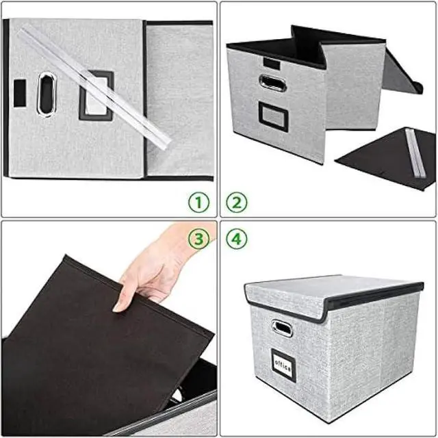 Alt view image 3 of 7 - TORASO Portable File Organizer Box with Lids, Collapsible Linen Hanging Filing Storage Boxes with Plastic Slide, Decorative Home/Office Filling System for File and Folders Storage (Gray,1pc).CA