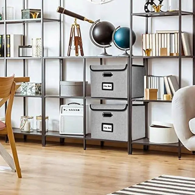 Alt view image 5 of 7 - TORASO Portable File Organizer Box with Lids, Collapsible Linen Hanging Filing Storage Boxes with Plastic Slide, Decorative Home/Office Filling System for File and Folders Storage (Gray,1pc).CA