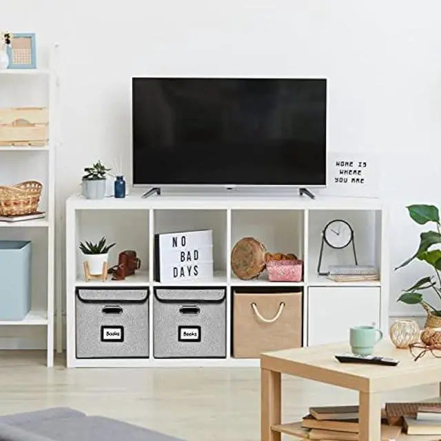 Alt view image 7 of 7 - TORASO Portable File Organizer Box with Lids, Collapsible Linen Hanging Filing Storage Boxes with Plastic Slide, Decorative Home/Office Filling System for File and Folders Storage (Gray,1pc).CA