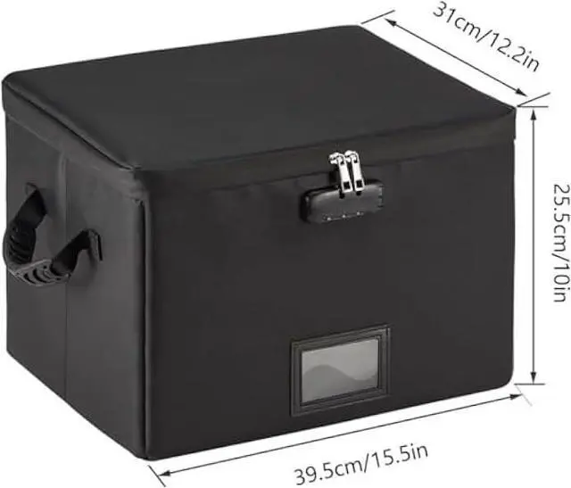 Alt view image 3 of 5 - MUIFA Fireproof Document Box, Fireproof File Box with Lock, Collapsible File Storage Box with Zippers and Inserts Bag, Portable Home Office Safe Box for Letter/Legal Folder(Black)