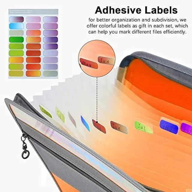 Alt view image 5 of 5 - NAFY Expanding File Folder, 13 Pockets Document Organizer with Zipper, A4 Letter Size Portable Accordion Expanding File Folders with 27pcs Multicolor Labels for Home Office School Supplies (Orange)