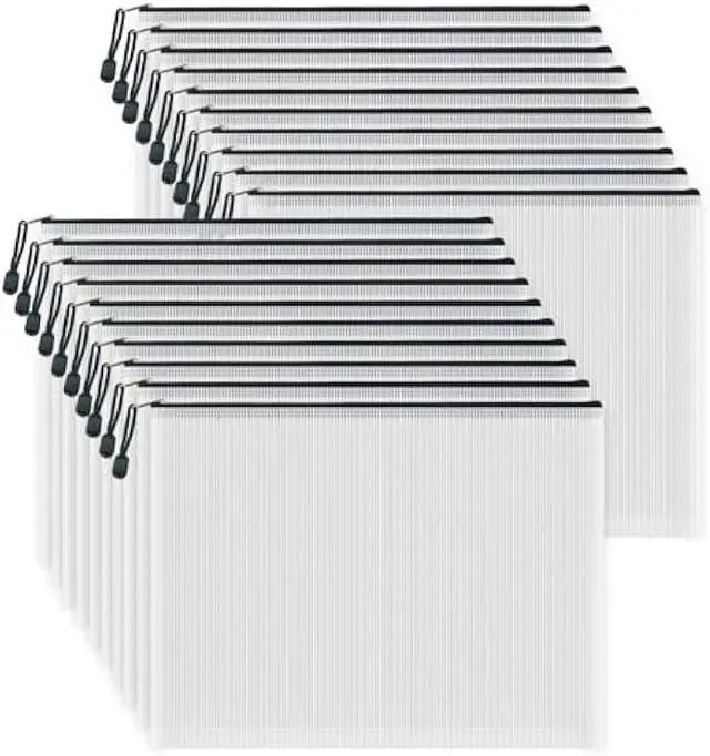 Main image of AUSTARK 20 Pcs Zipper File Bags, Plastic Mesh Pouch, Board Game Storage, Waterproof Bags for Office School (B4 Size 15''x11'', White and Black)