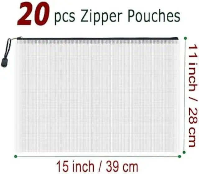Alt view image 2 of 5 - AUSTARK 20 Pcs Zipper File Bags, Plastic Mesh Pouch, Board Game Storage, Waterproof Bags for Office School (B4 Size 15''x11'', White and Black)