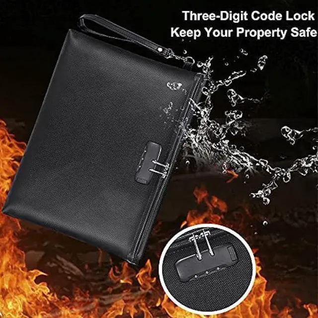 Alt view image 2 of 5 - Fireproof Document Bag with Lock, ZOOPIP 14.3x10.2 Fireproof Money Bag with Zipper Closure, Storage Pouch for A4 Letter Size Document, Cash, Cell Phone, Tablet, Credit Card,Passport