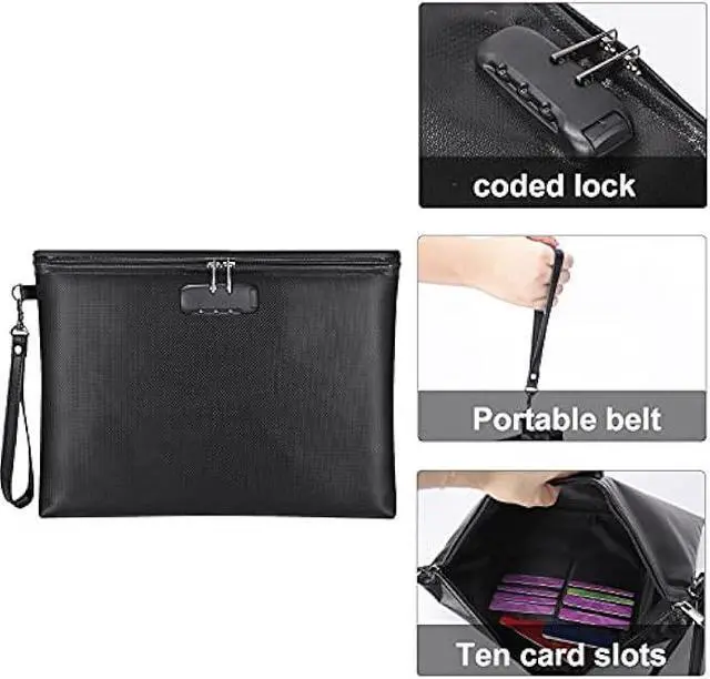 Alt view image 3 of 5 - Fireproof Document Bag with Lock, ZOOPIP 14.3x10.2 Fireproof Money Bag with Zipper Closure, Storage Pouch for A4 Letter Size Document, Cash, Cell Phone, Tablet, Credit Card,Passport