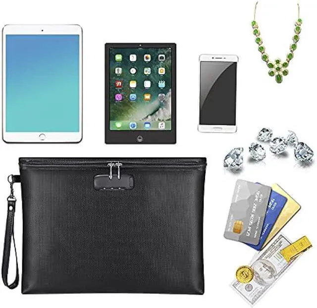 Alt view image 4 of 5 - Fireproof Document Bag with Lock, ZOOPIP 14.3x10.2 Fireproof Money Bag with Zipper Closure, Storage Pouch for A4 Letter Size Document, Cash, Cell Phone, Tablet, Credit Card,Passport