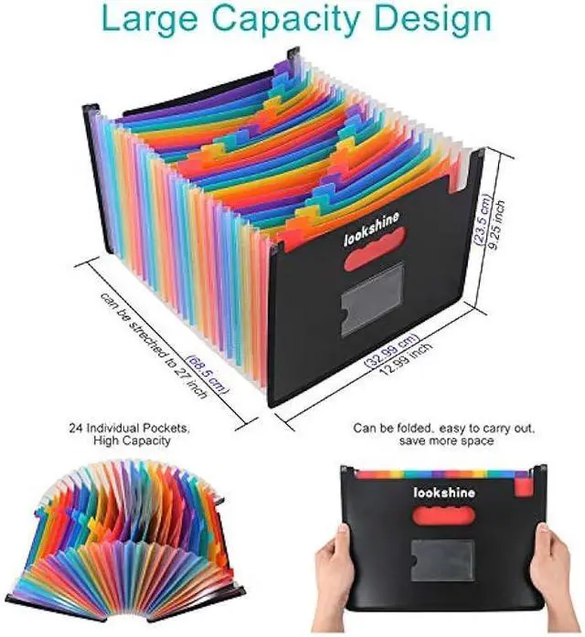 Alt view image 2 of 7 - LOOKSHINE 24 Pockets Expanding File Folders,Portable Accordion A4 Expandable File Organizer, Large Capacity Multicolour Stand Plastic Business File Bag for Business/Office/Study