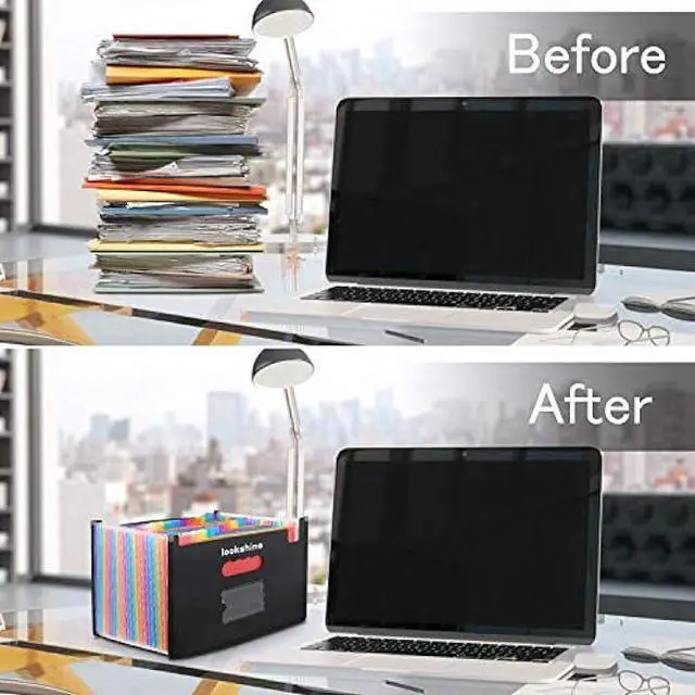 Alt view image 3 of 7 - LOOKSHINE 24 Pockets Expanding File Folders,Portable Accordion A4 Expandable File Organizer, Large Capacity Multicolour Stand Plastic Business File Bag for Business/Office/Study