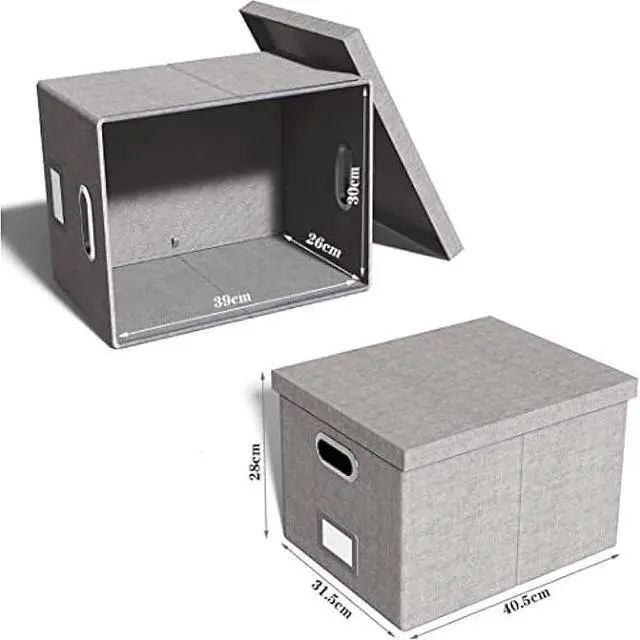 Alt view image 2 of 6 - TORASO Linen File Box Organizer with Lid, Letter/Legal Size, File Folder Storage, Easy Slide Durable Hanging File Box for Office/Decor/Home(FG,Gray).CA