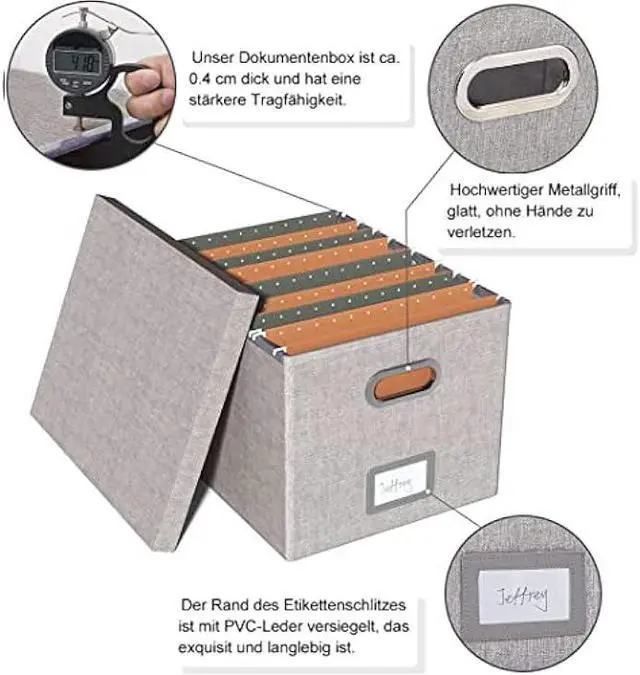 Alt view image 3 of 6 - TORASO Linen File Box Organizer with Lid, Letter/Legal Size, File Folder Storage, Easy Slide Durable Hanging File Box for Office/Decor/Home(FG,Gray).CA