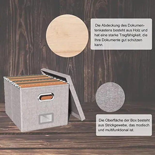 Alt view image 4 of 6 - TORASO Linen File Box Organizer with Lid, Letter/Legal Size, File Folder Storage, Easy Slide Durable Hanging File Box for Office/Decor/Home(FG,Gray).CA