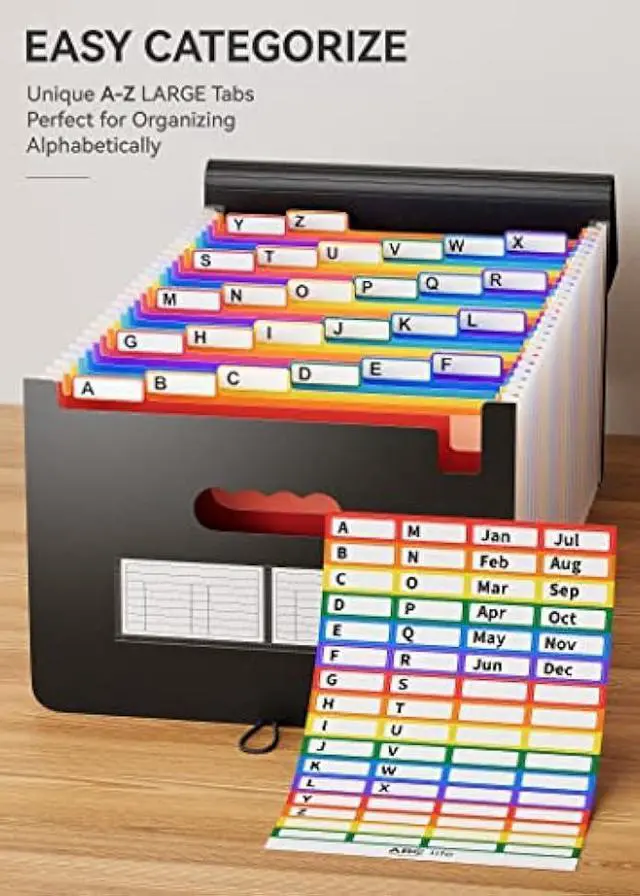 Alt view image 3 of 5 - Expanding File Folders Organizer 26 Pockets/Expandable Accordian File Organizer Bag A4/Letter Size Plastic Folders with Colored Labels Tabs for Office/Home/Document/Paper Organizer