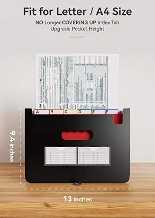 Alt view image 4 of 5 - Expanding File Folders Organizer 26 Pockets/Expandable Accordian File Organizer Bag A4/Letter Size Plastic Folders with Colored Labels Tabs for Office/Home/Document/Paper Organizer