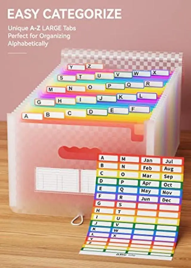 Alt view image 4 of 5 - ABC life 26 Pockets Accordian File Folder Organizer Letter Size Expanding File Folder, A4 Portable Document Paper School Organizer, Expandable Multicolor Accordion Filing Folders with Labels