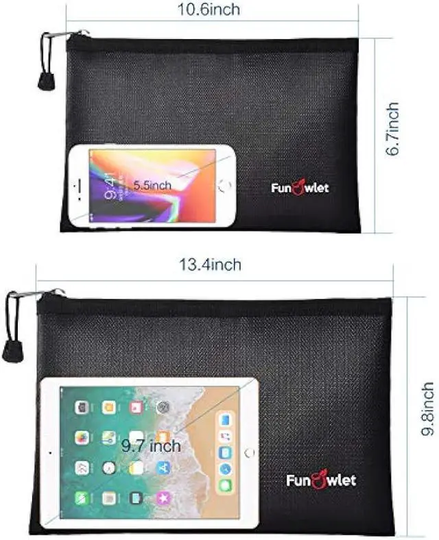 Alt view image 2 of 6 - Fireproof Safe Money Document Bags - 2 Pack 13.4 x 9.8 and 10.6 x 6.7 Waterproof Zipper Bag, Fire & Water Resistant Storage Organizer Pouch for A4 A5 Documents Holder,File,Cash,Passport (Black)