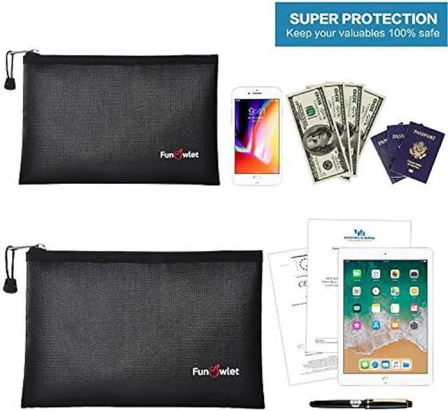Alt view image 5 of 6 - Fireproof Safe Money Document Bags - 2 Pack 13.4 x 9.8 and 10.6 x 6.7 Waterproof Zipper Bag, Fire & Water Resistant Storage Organizer Pouch for A4 A5 Documents Holder,File,Cash,Passport (Black)