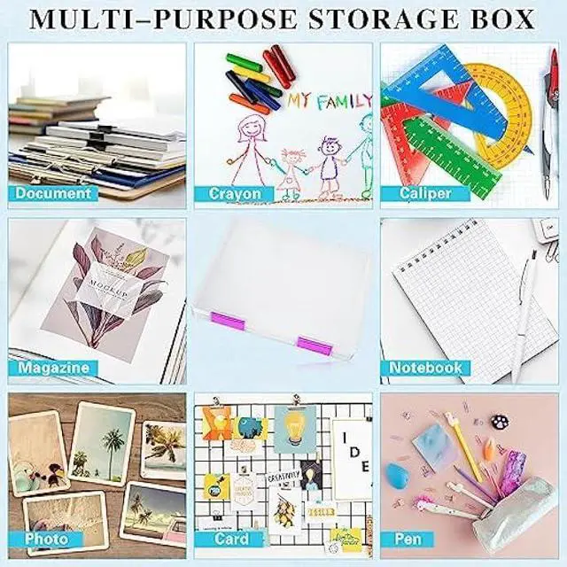 Alt view image 5 of 6 - PerKoop 6 Pcs Clear A4 File Box Document Plastic Storage Box Paper Plastic Case Board Game Storage Containers Magazine Protector File Holder with Buckle (Colorful,12.4 x 9.84 x 1.18 Inches)