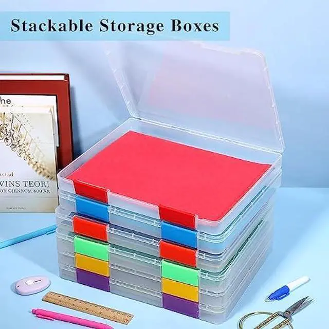 Alt view image 6 of 6 - PerKoop 6 Pcs Clear A4 File Box Document Plastic Storage Box Paper Plastic Case Board Game Storage Containers Magazine Protector File Holder with Buckle (Colorful,12.4 x 9.84 x 1.18 Inches)