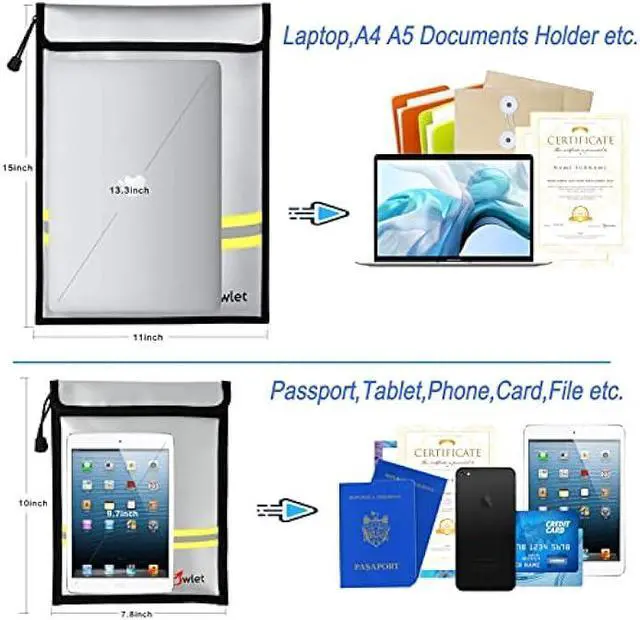 Alt view image 2 of 6 - Fireproof Waterproof Money Document Bag - 2 Pack Safe Upgraded Zipper Bags, Fire & Water Resistant Storage Organizer Pouch for A4 A5 Documents Holder,File,Cash,Jewelry,Passport,Tablet,Laptop (Gray)