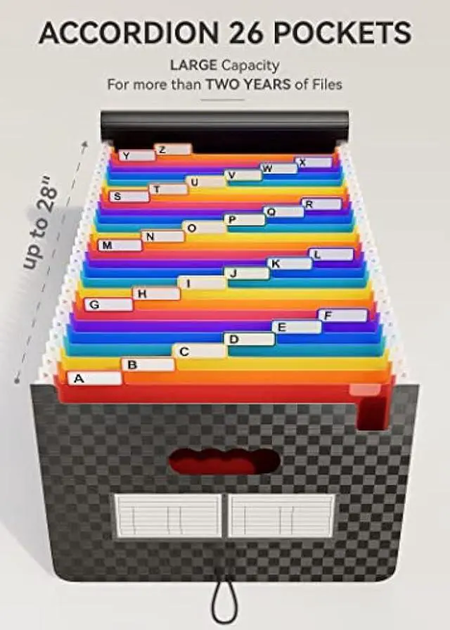 Alt view image 2 of 5 - ABC life 26 Pockets Accordian File Organizer,Expanding File Folder/Portable A4 Letter Size Filling Box, Expandable Desktop Accordion Folder, Plastic Paper Document Coupon Organizer with Colored Label