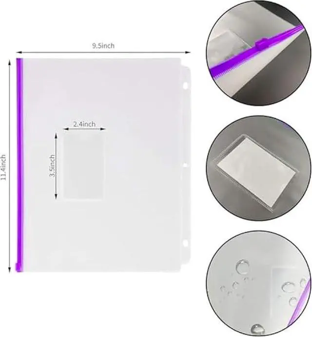 Alt view image 2 of 6 - YoeeJob 15 Packs 3-Hole Clear Zipper Binder Pockets, Binder Insert Pages with Card Slots Suitable for School or Office to Organize Document, Assorted Color Zippers
