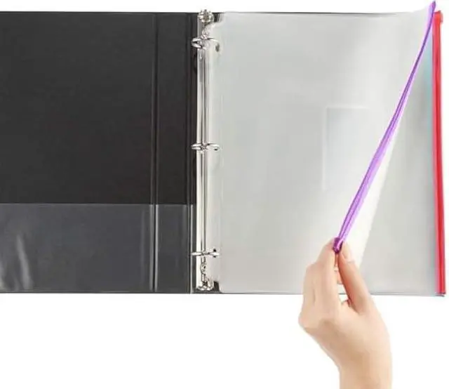 Alt view image 3 of 6 - YoeeJob 15 Packs 3-Hole Clear Zipper Binder Pockets, Binder Insert Pages with Card Slots Suitable for School or Office to Organize Document, Assorted Color Zippers