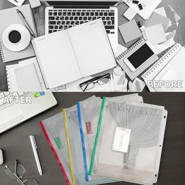 Alt view image 4 of 6 - YoeeJob 15 Packs 3-Hole Clear Zipper Binder Pockets, Binder Insert Pages with Card Slots Suitable for School or Office to Organize Document, Assorted Color Zippers