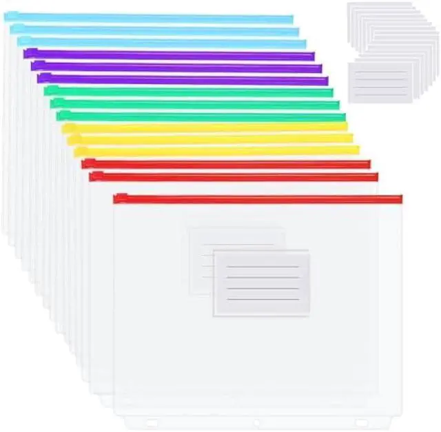 Main image of YoeeJob 15 Packs 3-Hole Clear Zipper Binder Pockets, Binder Insert Pages with Card Slots Suitable for School or Office to Organize Document, Assorted Color Zippers