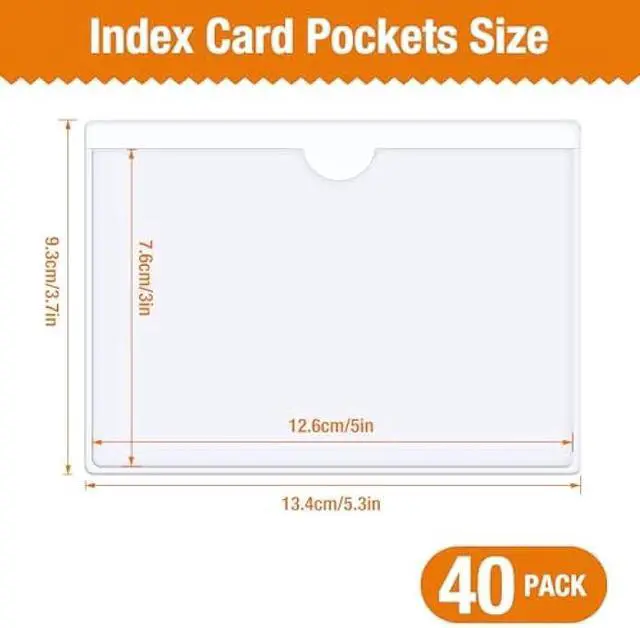 Alt view image 2 of 7 - 40 PCS Index Card Pockets, Self Adhesive Card Pockets 3x5 with Top Open, Clear Label Pockets for Storage Bins, Plastic Labels Holders for Organizing, Loading, Drawer,Library Card, Totes, Shelves
