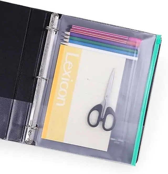 Alt view image 2 of 6 - YoeeJob 3 Holes Clear PVC Zipper Binder Pocket Insert Pages Letter Size, 8 1/2x 11 Loose Leaf Binder Filing Storage Bags 15 Packs (5 Color)