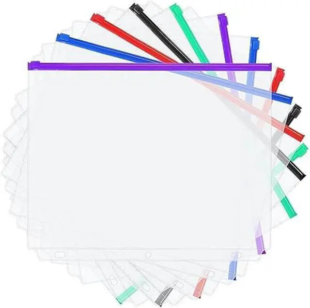 Alt view image 5 of 6 - YoeeJob 3 Holes Clear PVC Zipper Binder Pocket Insert Pages Letter Size, 8 1/2x 11 Loose Leaf Binder Filing Storage Bags 15 Packs (5 Color)