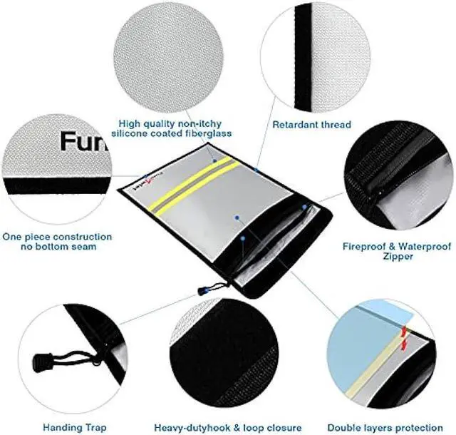 Alt view image 5 of 6 - Fireproof Waterproof Money Document Bag - 2 Pack Safe Upgraded Zipper Bags, Fire & Water Resistant Storage Organizer Pouch for A4 A5 Documents Holder,File,Cash,Jewelry,Passport,Tablet,Laptop (Gray)