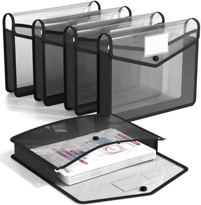 Main image of Umriox Plastic File Folders, 5 Pack A4 Poly Envelope Expanding File Wallet Document Folder with Snap Button Closure & Label Pocket (Black)