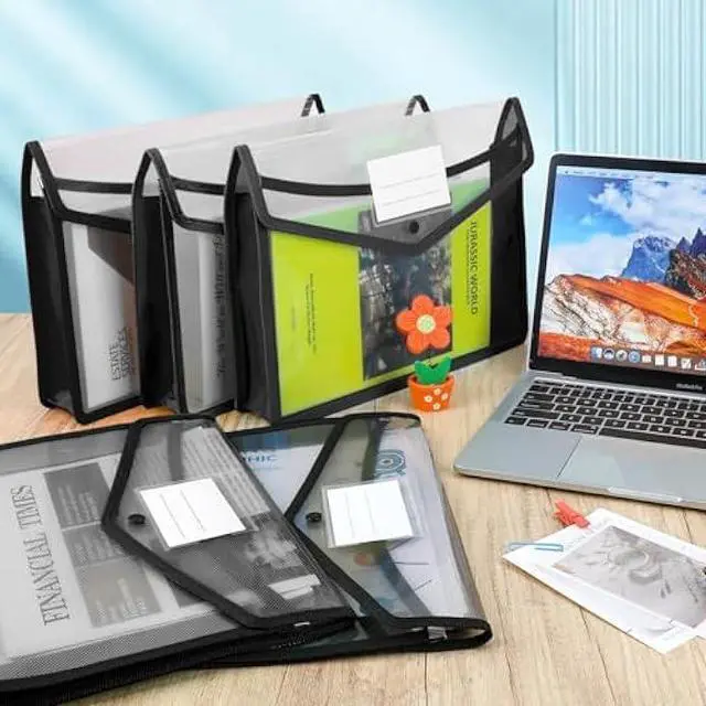 Alt view image 2 of 5 - Umriox Plastic File Folders, 5 Pack A4 Poly Envelope Expanding File Wallet Document Folder with Snap Button Closure & Label Pocket (Black)