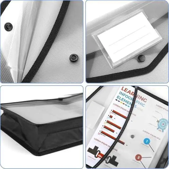 Alt view image 3 of 5 - Umriox Plastic File Folders, 5 Pack A4 Poly Envelope Expanding File Wallet Document Folder with Snap Button Closure & Label Pocket (Black)