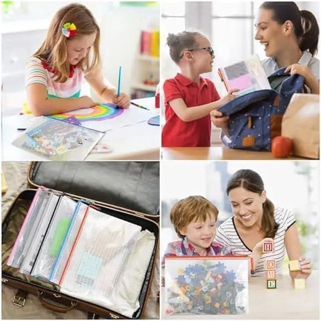 Alt view image 6 of 7 - Jicsetk Mesh Zipper Pouches,Zipper Bags A3 A4 Size,24 Pcs Plastic Storage Bags for Classroom Organization,Craft Project,Board Game and Travel Storage.