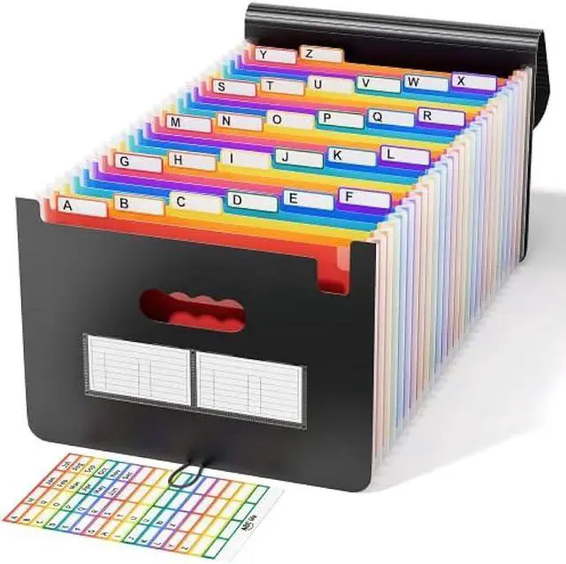 Main image of Expanding File Folders Organizer 26 Pockets/Expandable Accordian File Organizer Bag A4/Letter Size Plastic Folders with Colored Labels Tabs for Office/Home/Document/Paper Organizer