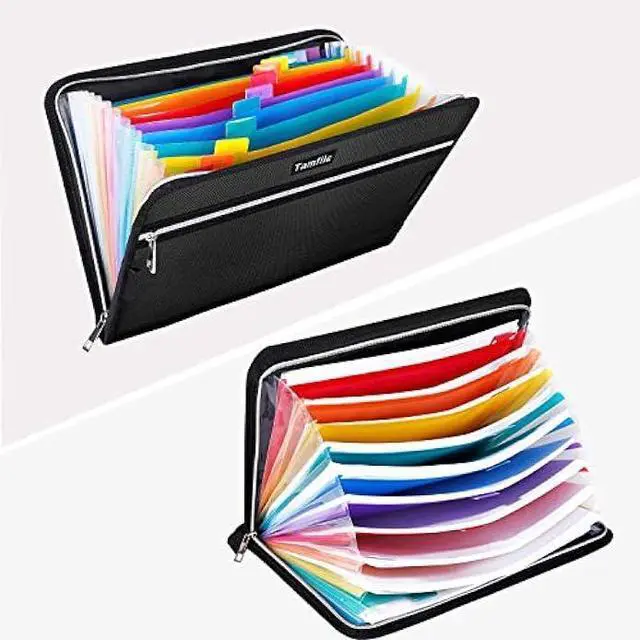 Alt view image 3 of 7 - Fireproof Safe Waterproof Accordion File Bag Folder Expanding Filing Folder with 14 Multicolored Pockets, A4 Letter Size, Document Organizer Holder and Color Labels /2 Zipper (Black 14.3 x 9.8)