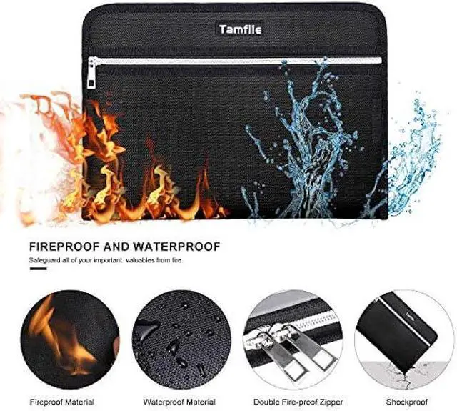 Alt view image 2 of 7 - Fireproof Safe Waterproof Accordion File Bag Folder Expanding Filing Folder with 14 Multicolored Pockets, A4 Letter Size, Document Organizer Holder and Color Labels /2 Zipper (Black 14.3 x 9.8)