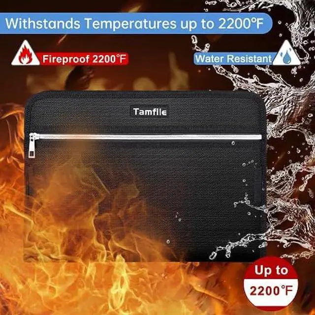 Alt view image 4 of 7 - Fireproof Safe Waterproof Accordion File Bag Folder Expanding Filing Folder with 14 Multicolored Pockets, A4 Letter Size, Document Organizer Holder and Color Labels /2 Zipper (Black 14.3 x 9.8)