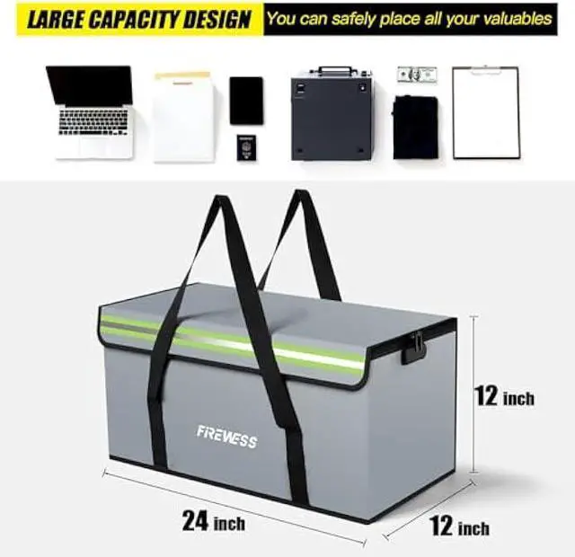 Alt view image 5 of 7 - Large Fireproof Safe Bag, 24x12x12 Fireproof Document Bag, Large Capacity Waterproof Storage Bag with Reflective Strips, Firesafe Box for File,Cash,Passport,Keys