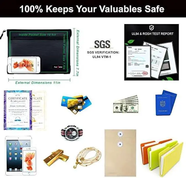 Alt view image 5 of 6 - Fireproof Waterproof Money Document Bag - with 4200°F Heat Insulated, Safe Fireproof Storage Pouch with Zipper, Upgraded 8 Layers of Functional Materials for Documents,Valuables, Black, 11x7.7